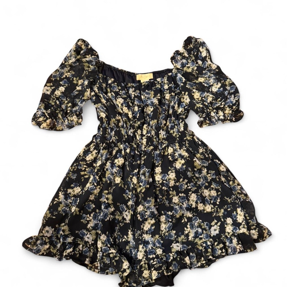 Altar'd State Navy Floral Ruffle Romper